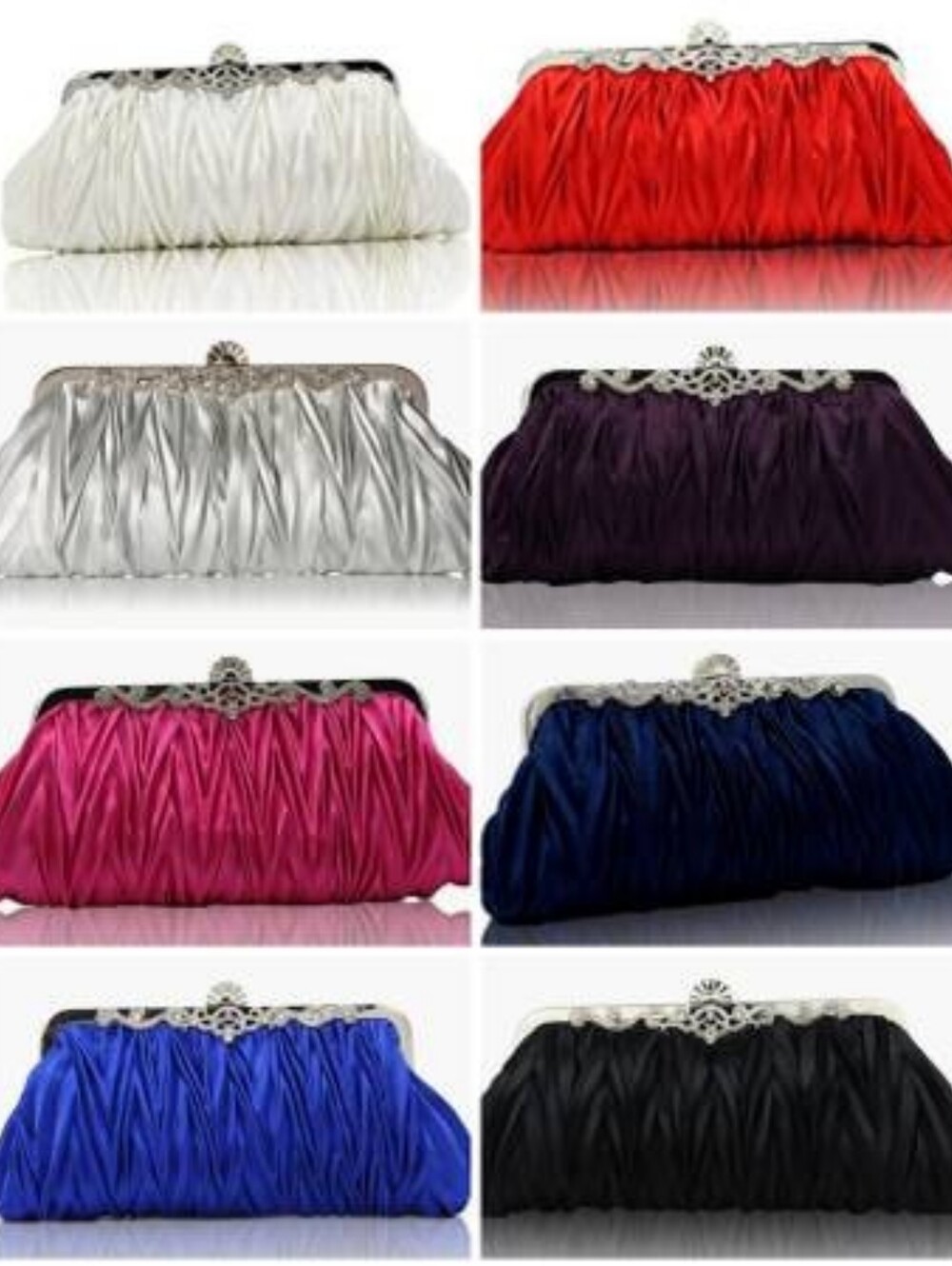 Set of 8 NEW Silk Clutches with Silver Crystal Closure